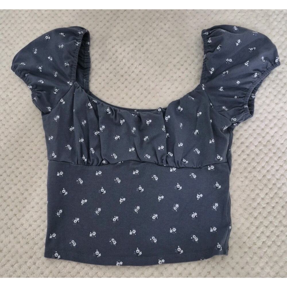 Hollister Floral Puff Sleeve Crop Top Women Medium Cottagecore Y2K